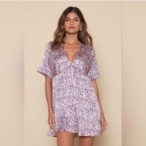 Lulu’s | Express Yourself Blush Pink Floral Print Satin Babydoll Dress XL